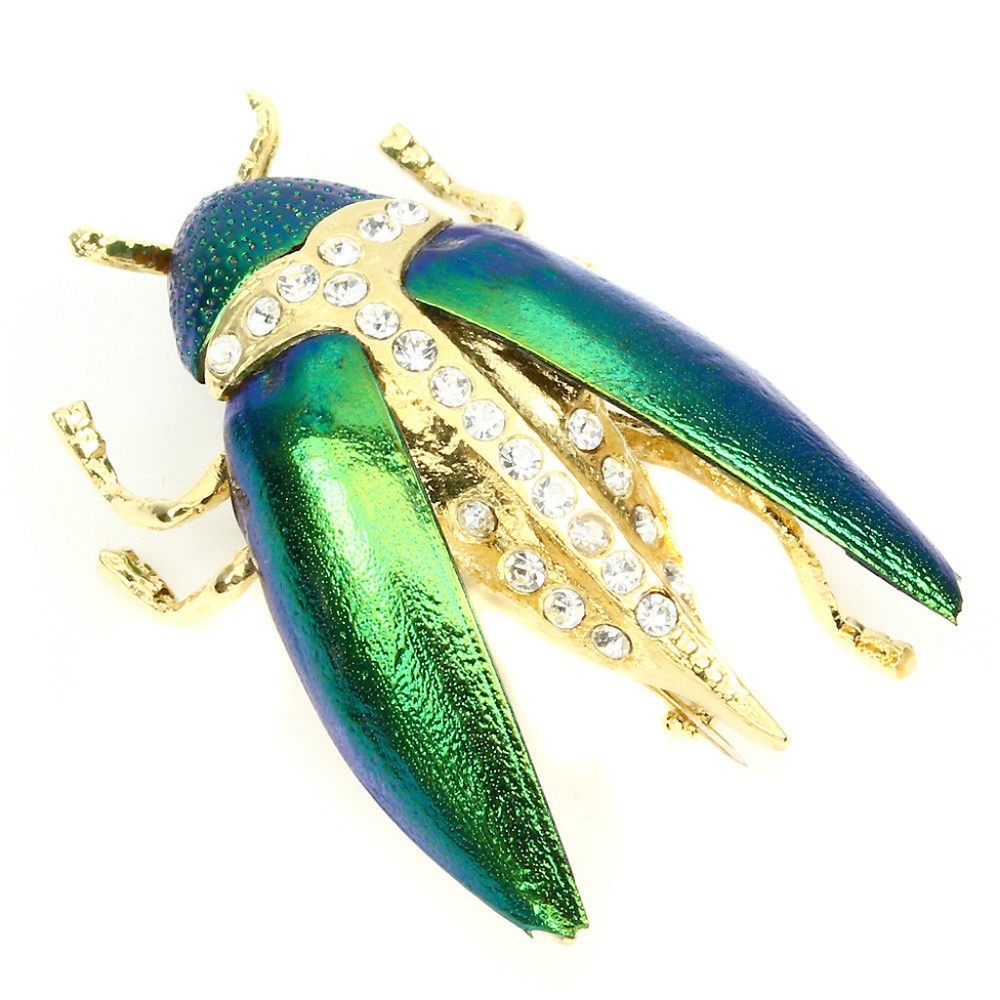 New 51ct Green Beetle SS 925, & Crystal Brooch Pin